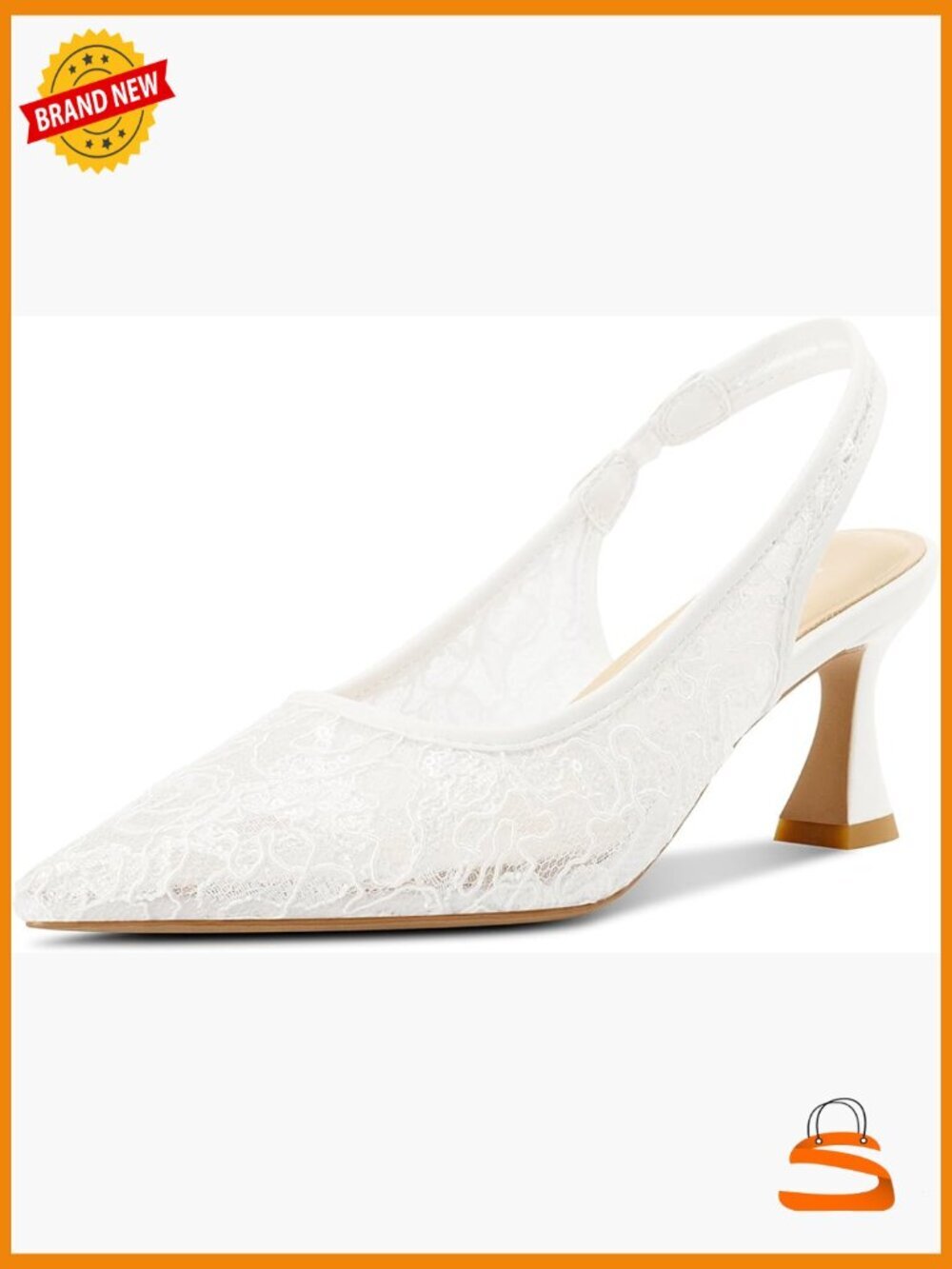 Lace Mesh Slingback Heels Closed Toe Wedding Pumps Kitten Heel 2.5in